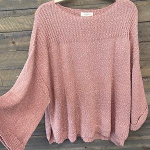 3/4 Wide Sleeve Knit Sweater with Side Slits